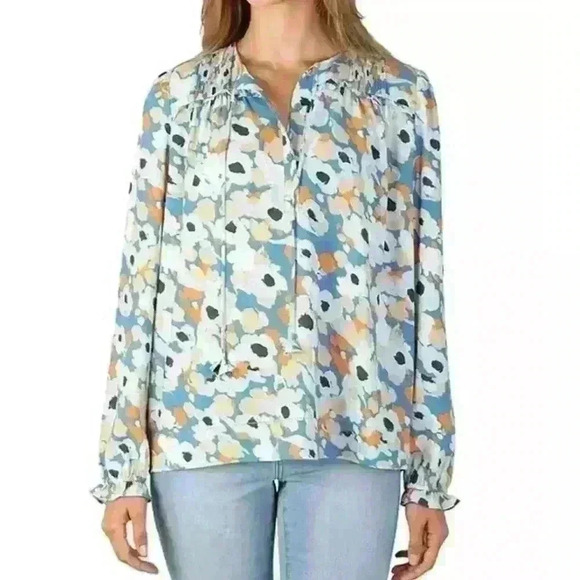 Joie Women's S Top Long Sleeve V Neck Peasant Blouse Floral Print Multi Medium - Picture 1 of 3